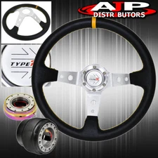 For 86-98 Rx7 Deep Dish Black Steering Wheel + Slim Quick Release + Adapter