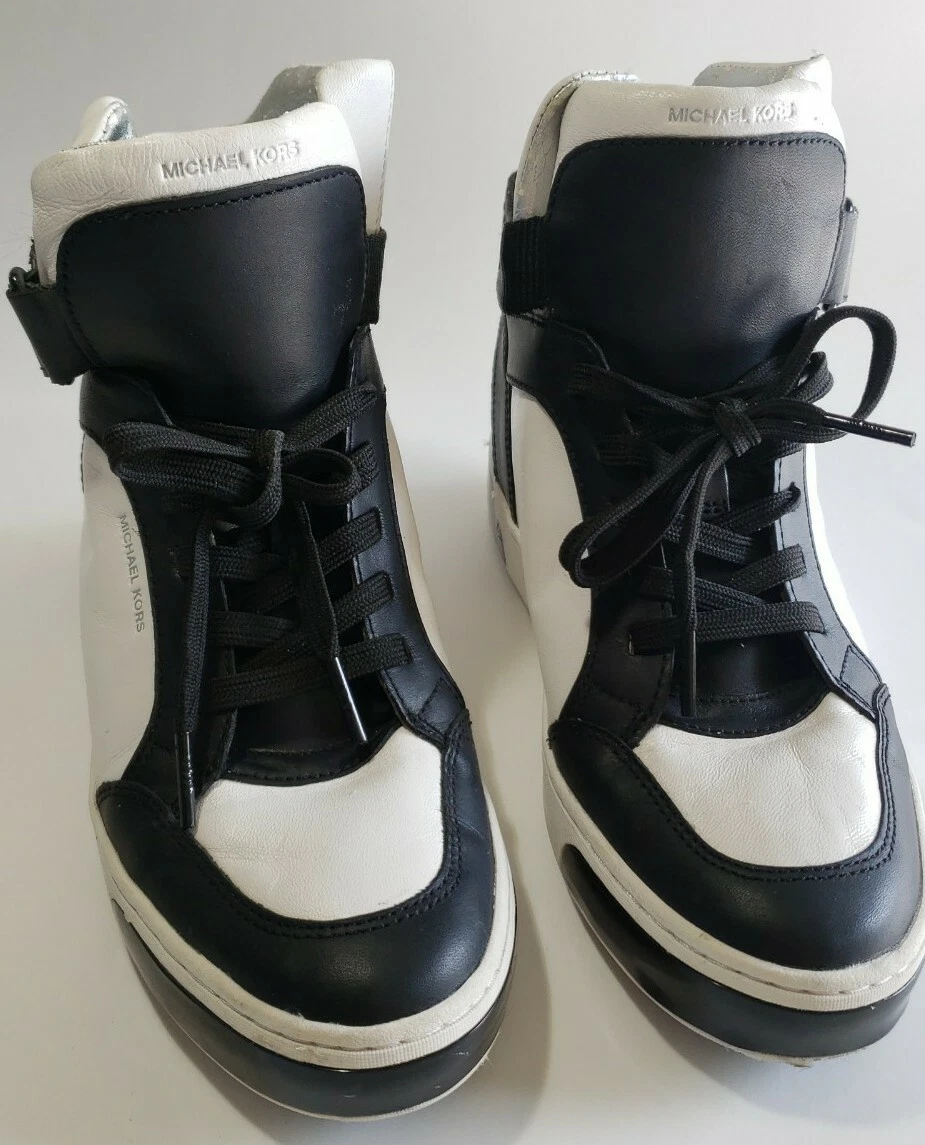 Michael Kors Men's Size 7 High Top Sneaker Boots White, Black Leather upper