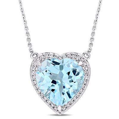 Amour 14k Weißgold Himmelblau Topas und Diamant Herz Heiligenschein Station Anhänger