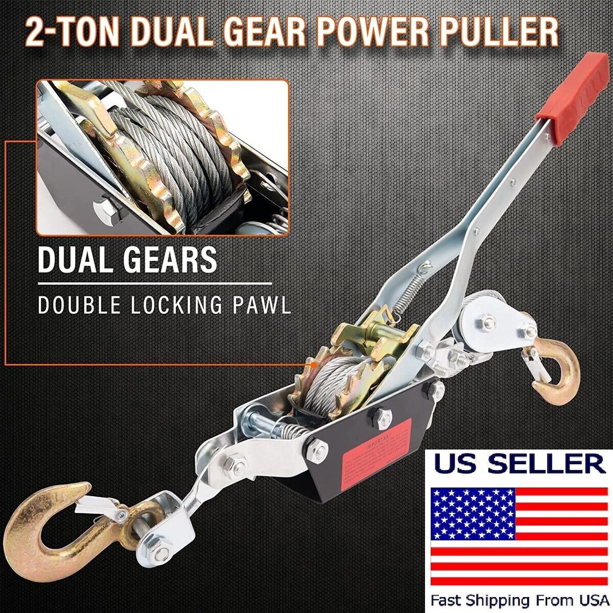 2-Ton Come Along Winch Power Puller, Heavy-Duty Dual Gear Hand Hoist Cable