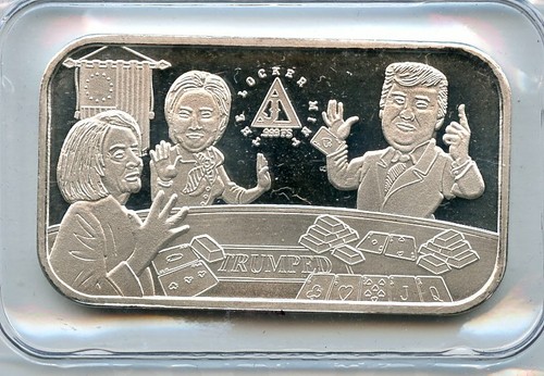 Armadietto truffato Trump Pelosi Clinton nuovo di zecca 1 oz .999 lingotto argento fine Donald Trump - Foto 3 di 4