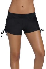 Women Wide Waistband Swim Shorts Beach Pants Adjustable Length Swimwear Bottoms