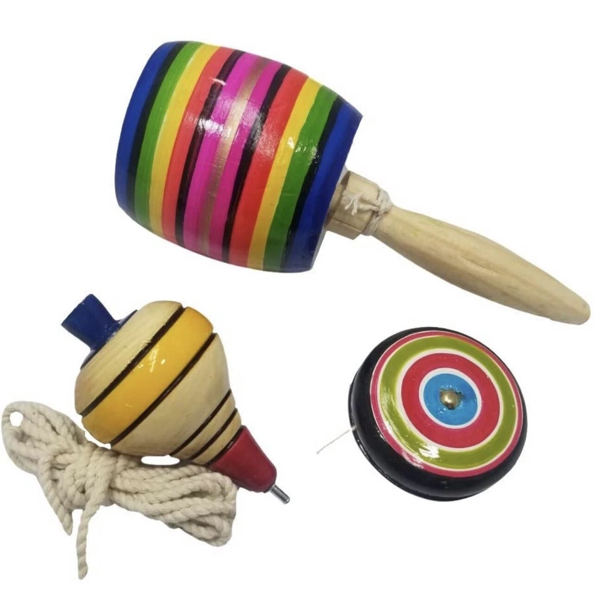 Wooden Mexican Toys Set Made in Mexico 1 balero 1 yo yo 1 trompo