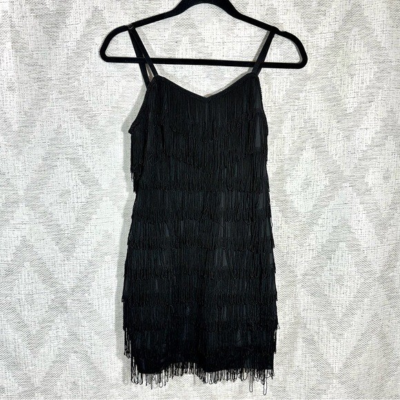 knee length dresses for ladies Strapless V Plunge Fringe Mini Dress Black / Small