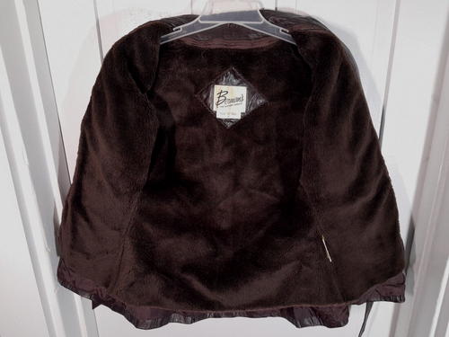 Vintage BERMAN’S Leather Coat Jacket Size 10 Dark Brown Belt Faux Fur Lined - Picture 7 of 9
