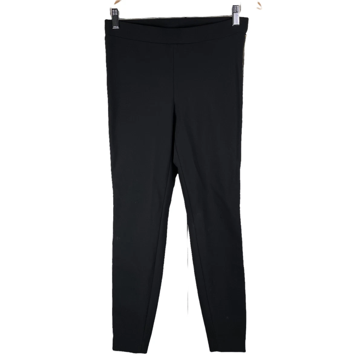 Express Side Zipper Ponte Pants Flat Front Pull On Stretch Solid Black  Women's S