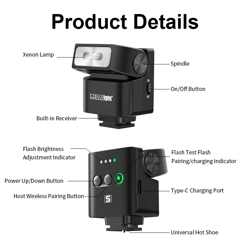 MEDAlight F2S Portable On-Camera Speedlite Flash Light Camera Universal Hot Shoe - Image 3 of 4