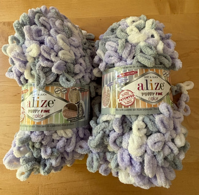 Alize Puffy Fine No Needle, No Hooks Yarn  3.53 OZ. Lot Of 2 Color 6372  NEW