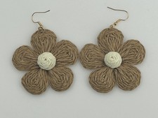 Boho Handmade Floral Raffia Drop Earrings 2.5 Inch Lightweight