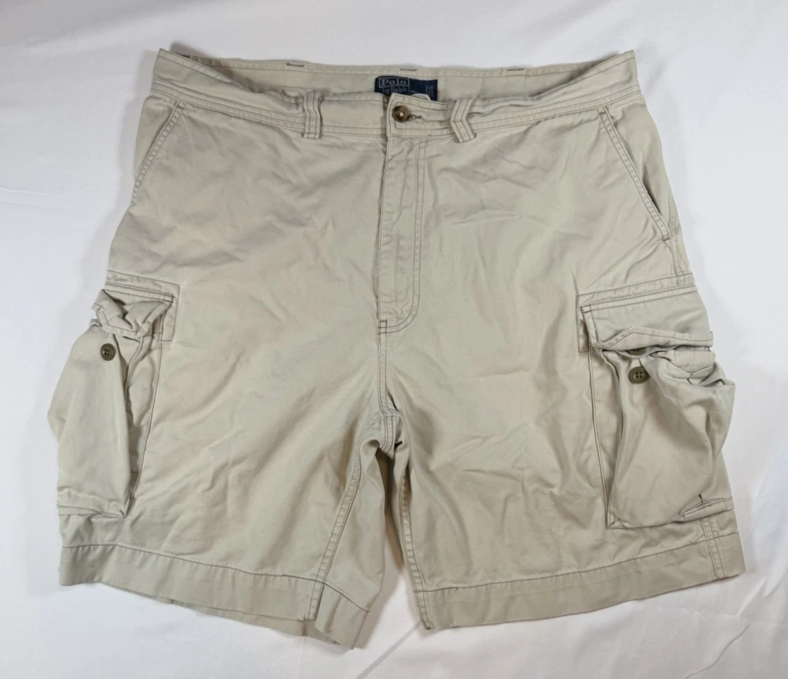 Mens 38 Polo Ralph Lauren Cargo Shorts Khaki Pockets Utility Cotton Casual Beige
