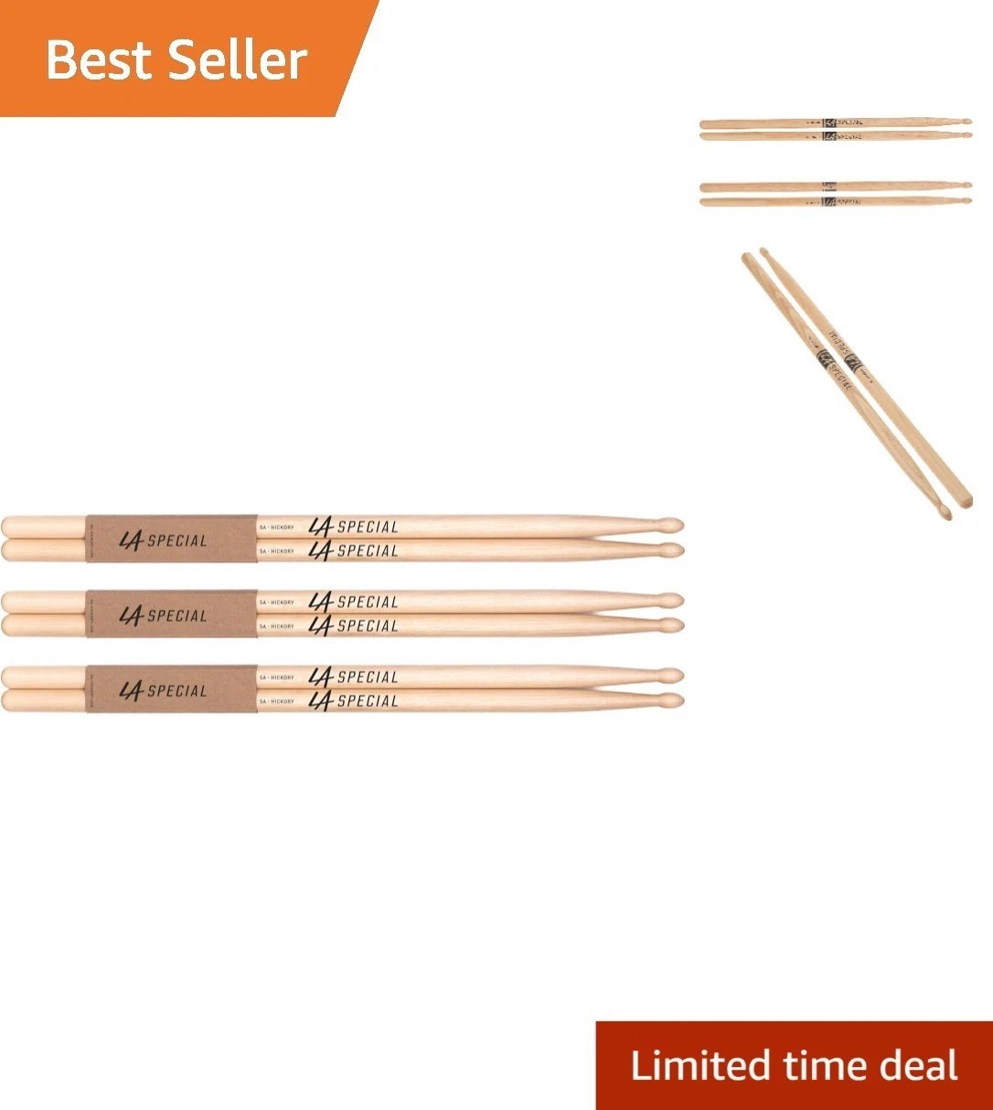 5A LA Specials Hickory Drumsticks - Comfortable Grip & Natural Finish - Set of 3