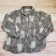 All Hours Shirt Womens Large Brown Geometric Collared Button Up Long Sleeve VTG