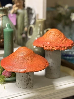 Rustic Concrete Garden Mushrooms Statues - Image 1 of 4