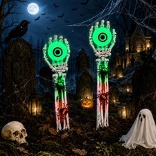 Halloween Decorations Outdoor, 2 Packs Skeleton Hands for Halloween Decor Green