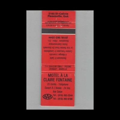 Matchbook Cover Motel A La Claire Fontaine Plessisville QC #3