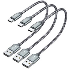 Short USB C Cable, USB A to Type-C Charger Cord 3.1A Fast Charging 1ft 3-Pack 