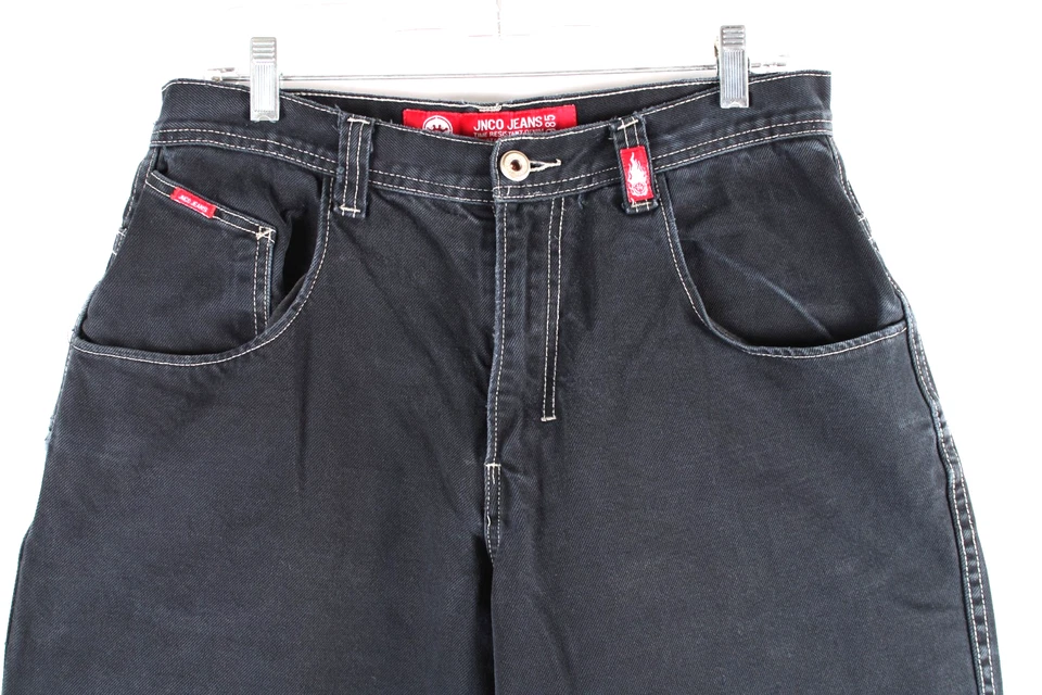 Pantalones de mezclilla holgados negros JNCO Big Crown vintage de los años 90 Raver Skater talla 30x29 Foto 3 de 4