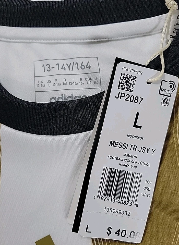 Camiseta de entrenamiento Adidas Messi para niños. Talla - L (13-14) RAYAS BLANCAS/NEGRAS/DORADAS NUEVAS CON ETIQUETAS Foto 4 de 4