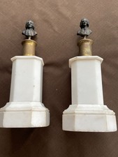 2 BUSTES BRONZE SUR SOCLE BRONZE DORE ET MARBRE BLANC VOLTAIRE ROUSSEAU