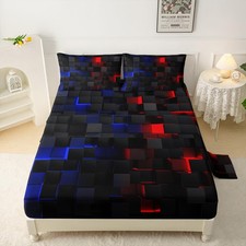 Geometric Sheets Set 3D Neon Square Bed Sets for Teen Boys Abstract Kids Bed ...