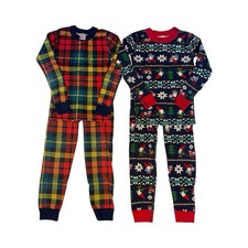 Hanna Andersson Kids 2-Pair Set Holiday Long John Pajama Plaid Gnome Sz 6-7