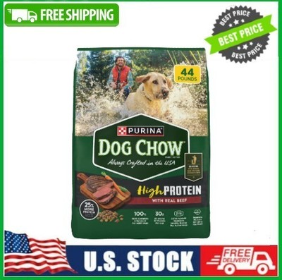 Purina Dog Chow High Protein Dog Food Dry Recipe with Real Beef, 44 lb Bag