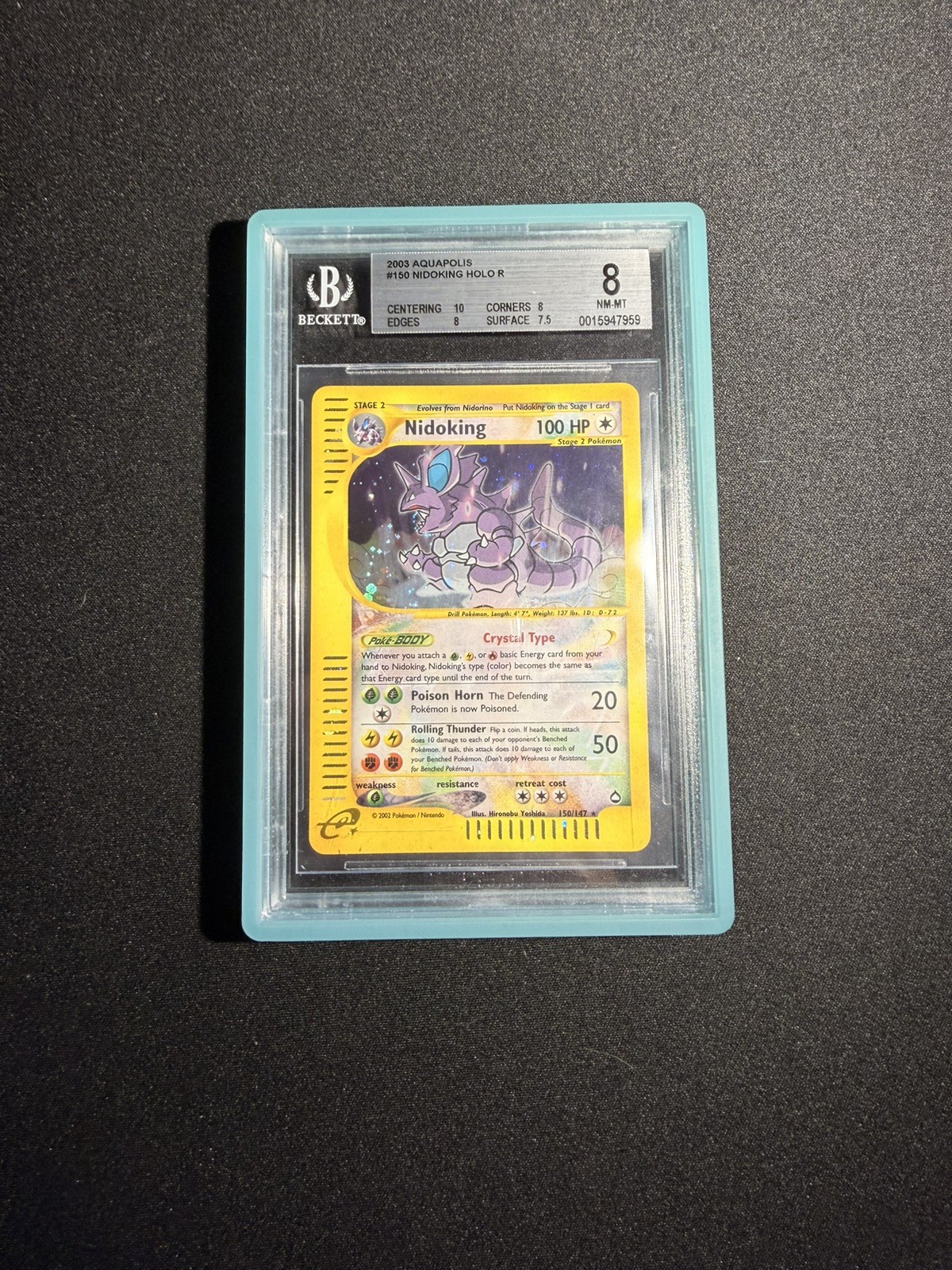 Crystal Nidoking Holo Graded 150/147 Aquapolis BGS 8 NM/Mint English eReader-image