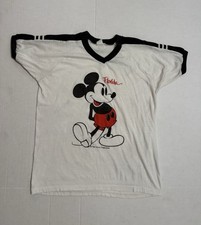 Vintage 70s 80s Velva Sheen Mickey Mouse Florida Ringer Tee T Shirt White Small