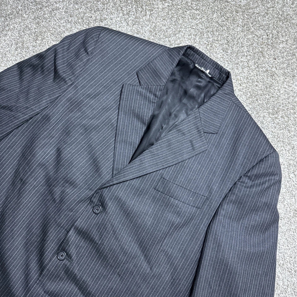 Saville Row Gold Men's Charcoal Wool Suit 44 Jacket 40x35 Pants 2-Piece Striped - Image 3 of 4