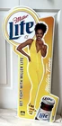Vintage Get Tight With Miller Light Metal Beer Sign Beautiful Babe NOS 33”x17”