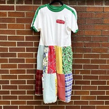 Handmade Reworked Upcycled Vtg Ringer Rolling Rock Tee Patchwork Dress Women M/L