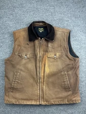 Wyoming Traders Vest Mens 2XL Brown Canvas Work Western Zip Corduroy Collar