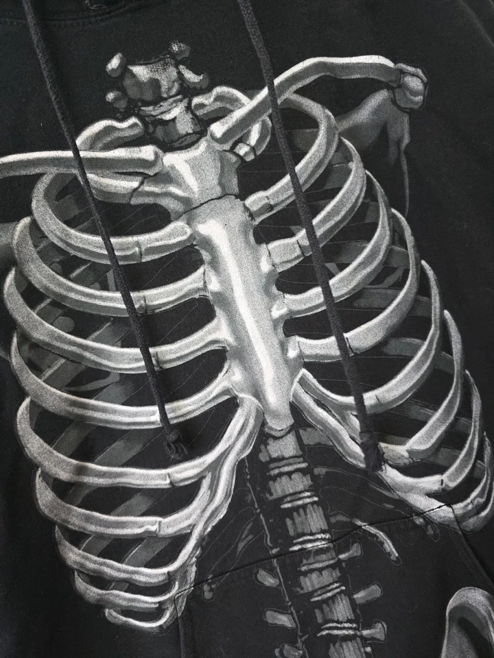 Y2K HYBRID SKELETON HOODIE SWEATSHIRT CYBER GRUNGE BLACK Large RARE Mall Goth - Image 3 of 4