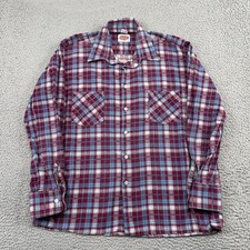 Vintage Dickies Flannel Shirt Mens L Red Blue Plaid Button Up Long Sleeve Cotton
