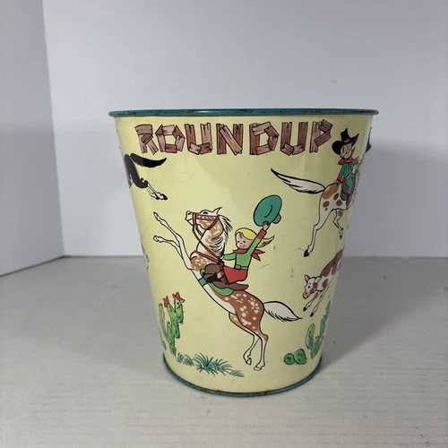 Vintage J. Chein Beach Sand Pail Large Tin Litho Round-up Rare Collectible