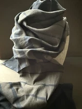 Womens Striped Rectangle Scarf Wrap Fringe Blue Career Preppy Lightweight Boho