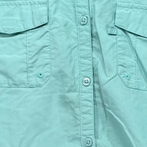 Columbia Button Up Shirt Womens 2X Blue Omni-Shade Sun Protection Hiking Vented