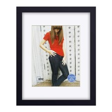 11x14 Solid Wood Picture Frame, HD Glass, Wall Mount, 8x10 Mat, Black