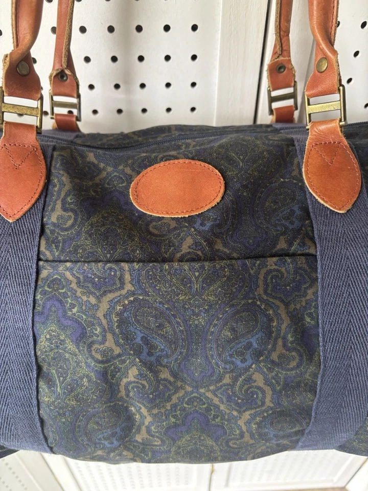 Bolso de fin de semana de lona Gap de colección azul verde BOHO cachemira con correas de cuero Foto 3 de 4