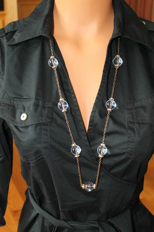 NUEVO/SIN ETIQUETAS 100% AUTÉNTICO J. COLLAR TRIPULACIÓN ORO Y CUENTAS TRANSPARENTES CAPAS EXQUISITO