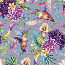 Humming Bird Floral Stretch Jersey Scuba Knit Dressmaking Fabric Novelty Flower