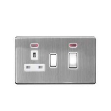 Image of Screwless 2 Gang Cooker Control socket Brushed Stainless Steel 45A DP Switch 13A