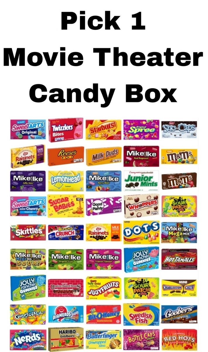 Pick 1 Movie Theater Candy Box: Chocolate, Sour or Sweet Movie Theatre  Candies