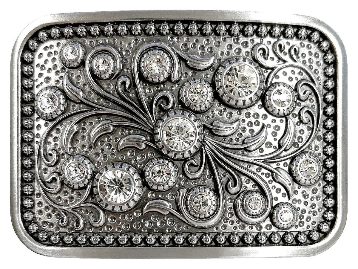 Rhinestone Crystal Floral Engraved Oval Western Belt Buckle, Antique Finish Amazon.com: Rhinestone Crystal Belt Buckle Antique Oval  main image 4