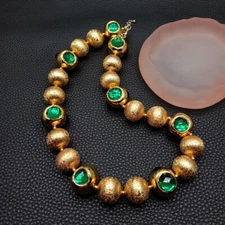 Green Crystal Gold Plated Choker Lariat Necklace Beaded Statement Jewelry Gift