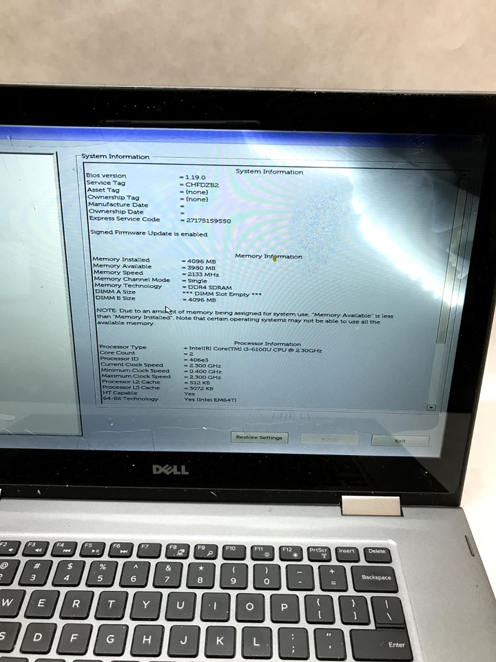 Dell Inspiron 15-5568 15" Laptop i3-6100U 2.3GHz 4GB RAM NO HDD For Parts - - DW - Image 2 of 4