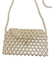 Pearl Beaded Small Crossbody Cocktail Evening Bag Purse Cream White Statement