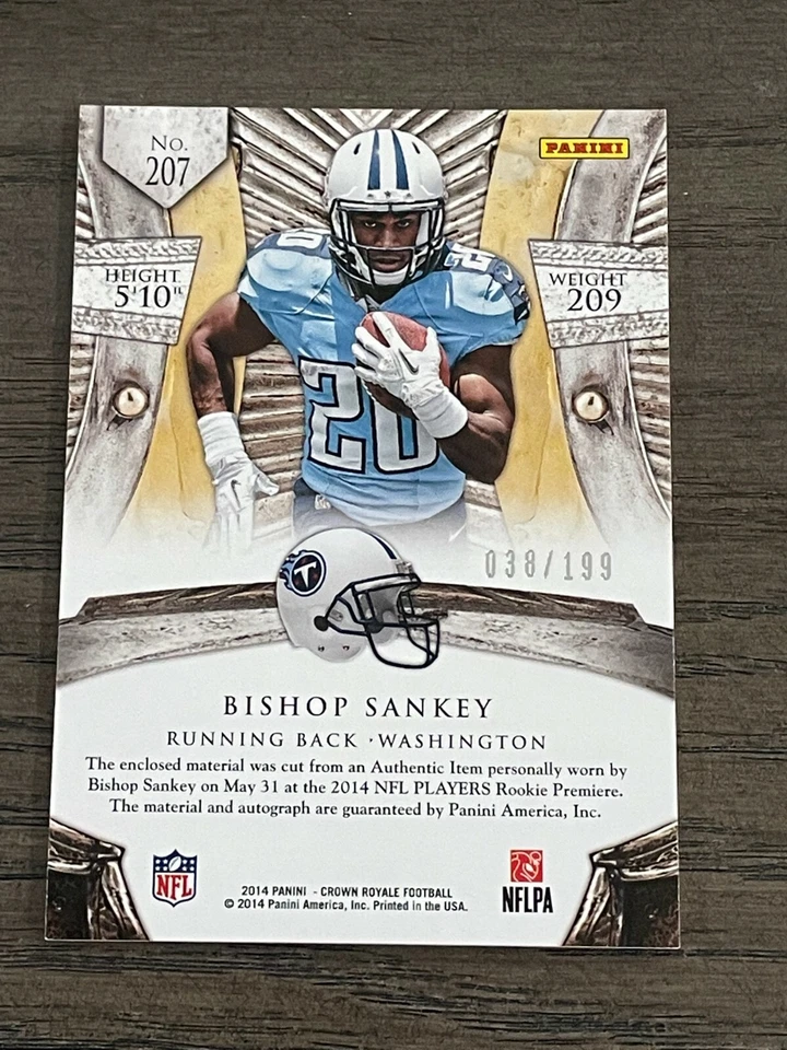 2014 Crown Royale Silhouettes Bishop Sankey Rookie Auto Patch #207 Titans /199 - Image 2 of 2