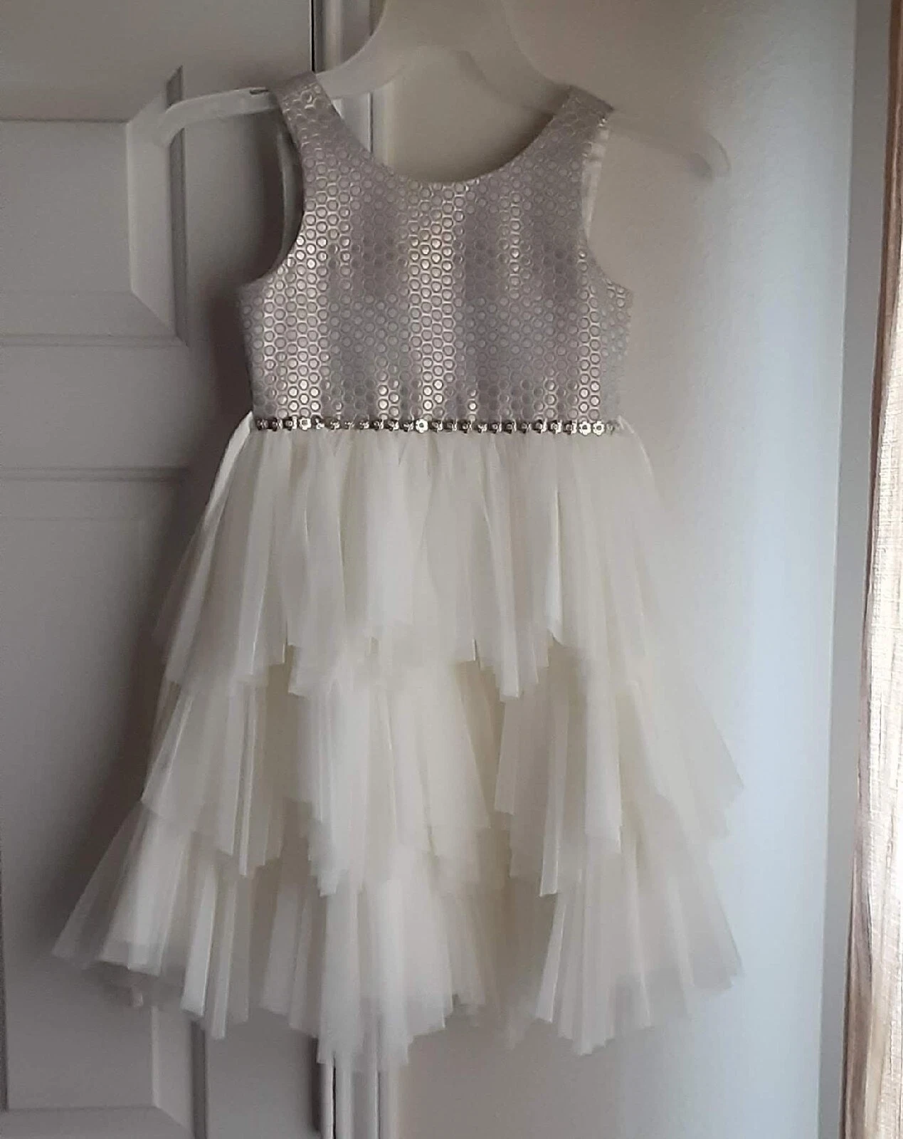 American Princess Girls White And Silver Dress Size 7
