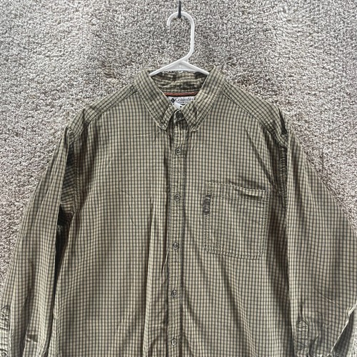 Columbia Shirt Mens Large Gren Tan Plaid Long Sleeve Button Up Hiking Mens Logo - Picture 3 of 10